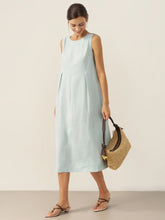 Load image into Gallery viewer, 100% Linen Sleeveless Shoulder Button Midi Dress FREYA