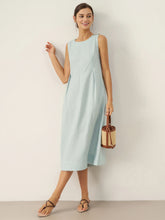 Load image into Gallery viewer, 100% Linen Sleeveless Shoulder Button Midi Dress FREYA