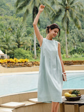 Load image into Gallery viewer, 100% Linen Sleeveless Shoulder Button Midi Dress FREYA