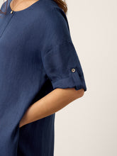Load image into Gallery viewer, 100% Linen Roll-Up Sleeve Inverted Pleat Maxi Dress MARIBEL