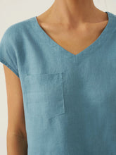 Load image into Gallery viewer, 100% Linen V-Neck Cap Sleeve Crop Top FRESSA