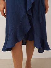 Load image into Gallery viewer, 100% Linen V-Neck One-Piece Ruffle Hem Maxi Dress MAYA