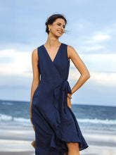 Load image into Gallery viewer, 100% Linen V-Neck One-Piece Ruffle Hem Maxi Dress MAYA
