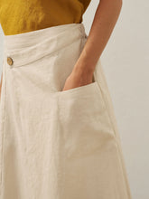 Load image into Gallery viewer, 100% Linen Elastic Waist Angled Wrap Skirt FRESSA