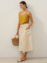 Load image into Gallery viewer, 100% Linen Elastic Waist Angled Wrap Skirt FRESSA