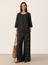 Load image into Gallery viewer, 100% Linen Asymmetric-Hem Button-Trim Top NYLA