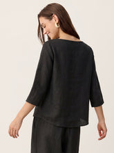 Load image into Gallery viewer, 100% Linen Asymmetric-Hem Button-Trim Top NYLA