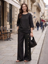 Load image into Gallery viewer, 100% Linen Asymmetric-Hem Button-Trim Top NYLA