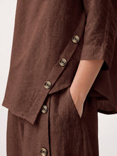 Load image into Gallery viewer, 100% Linen Asymmetric-Hem Button-Trim Top NYLA