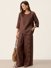 Load image into Gallery viewer, 100% Linen Asymmetric-Hem Button-Trim Top NYLA
