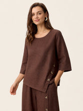 Load image into Gallery viewer, 100% Linen Asymmetric-Hem Button-Trim Top NYLA