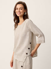 Load image into Gallery viewer, 100% Linen Asymmetric-Hem Button-Trim Top NYLA