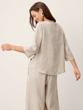 Load image into Gallery viewer, 100% Linen Asymmetric-Hem Button-Trim Top NYLA