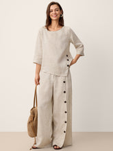 Load image into Gallery viewer, 100% Linen Asymmetric-Hem Button-Trim Top NYLA