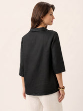 Load image into Gallery viewer, 100% Linen Asymmetric Collar Inverted Pleat Top OTTILIE