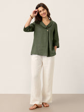 Load image into Gallery viewer, 100% Linen Asymmetric Collar Inverted Pleat Top OTTILIE