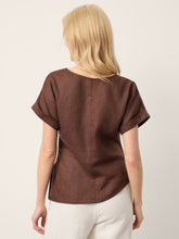 Load image into Gallery viewer, 100% Linen Asymmetric Hem Side Gathered Split-Neck Top MINERVA