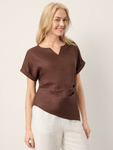 Load image into Gallery viewer, 100% Linen Asymmetric Hem Side Gathered Split-Neck Top MINERVA