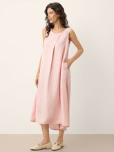 Load image into Gallery viewer, 100% Linen Asymmetric Pleat A-Line Maxi Dress KARINA