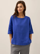 Load image into Gallery viewer, 100% Linen Boatneck 3/4 Length Sleeve Top AURORA