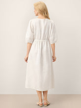 Load image into Gallery viewer, 100% Linen Button-Front Lantern Sleeve Elasticated Waist Midi Dress LINNEA