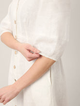 Load image into Gallery viewer, 100% Linen Button-Front Lantern Sleeve Elasticated Waist Midi Dress LINNEA