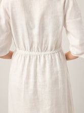 Load image into Gallery viewer, 100% Linen Button-Front Lantern Sleeve Elasticated Waist Midi Dress LINNEA