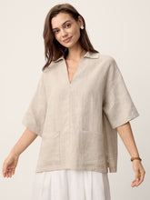 Load image into Gallery viewer, 100% Linen Camp-Collar Patch-Pocket Top BRENNA