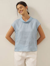 Load image into Gallery viewer, 100% Linen Cap Sleeve Soft-Fold Collar Top YVONNE