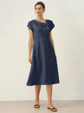Load image into Gallery viewer, 100% Linen Crescent Collar Flutter Sleeve Midi Dress FIONA