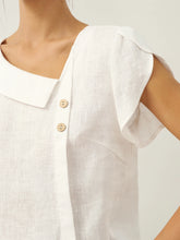 Load image into Gallery viewer, 100% Linen Crescent Collar Flutter Sleeve Top FARA