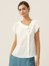 Load image into Gallery viewer, 100% Linen Crescent Collar Flutter Sleeve Top FARA