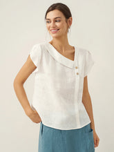 Load image into Gallery viewer, 100% Linen Crescent Collar Flutter Sleeve Top FARA