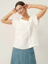 Load image into Gallery viewer, 100% Linen Crescent Collar Flutter Sleeve Top FARA