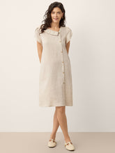 Load image into Gallery viewer, 100% Linen Crescent Collar Ruffle Sleeve Mini Dress THERESA