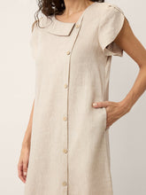 Load image into Gallery viewer, 100% Linen Crescent Collar Ruffle Sleeve Mini Dress THERESA