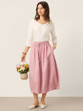 Load image into Gallery viewer, 100% Linen Drawstring Lantern Maxi Skirt with Pockets ROXANNE