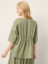 Load image into Gallery viewer, 100% Linen Drop Shoulder Shirred Back High-Low Hem Top LINDSEY