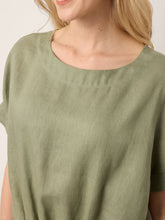 Load image into Gallery viewer, 100% Linen Drop Shoulder Split-Back Double Shirred Hem Top LINDSEY