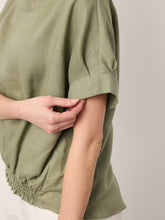 Load image into Gallery viewer, 100% Linen Drop Shoulder Split-Back Double Shirred Hem Top LINDSEY