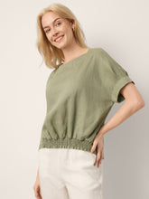 Load image into Gallery viewer, 100% Linen Drop Shoulder Split-Back Double Shirred Hem Top LINDSEY