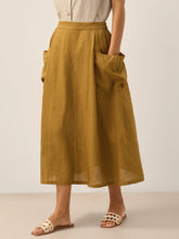 Load image into Gallery viewer, Linen Checked Elastic Waist Skirt ONYX