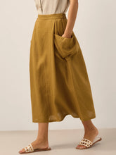 Load image into Gallery viewer, Linen Checked Elastic Waist Skirt ONYX
