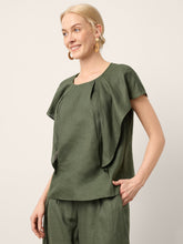Load image into Gallery viewer, 100% Linen Flutter Sleeve Sculpted Pleat Top DRUSILLA
