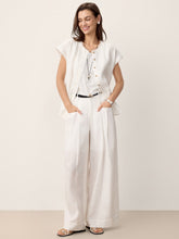 Load image into Gallery viewer, 100% Linen Frayed-Trim Drop-Shoulder Top INDIRA