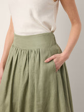 Load image into Gallery viewer, 100% Linen Gathered Waist Bubble Hem A-Line Skirt LEONA