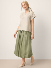 Load image into Gallery viewer, 100% Linen Plaid Detachable Tie-Belt Split-Neck Top LEXIE