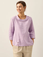 Load image into Gallery viewer, Linen Gingham Checked Round Soft-Fold Collar Top LAURA