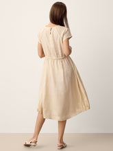Load image into Gallery viewer, 100% Linen Lace-Inset Bubble-Hem Midi Dress LORITA