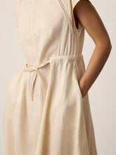 Load image into Gallery viewer, 100% Linen Lace-Inset Bubble-Hem Midi Dress LORITA